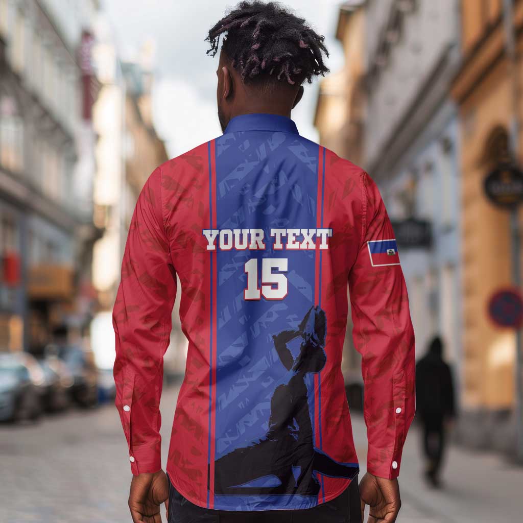 Custom Afro Haiti Football Long Sleeve Button Shirt Nou fe - Pou Ayiti - Pou Drapo a - Pou peyi a - African Pride