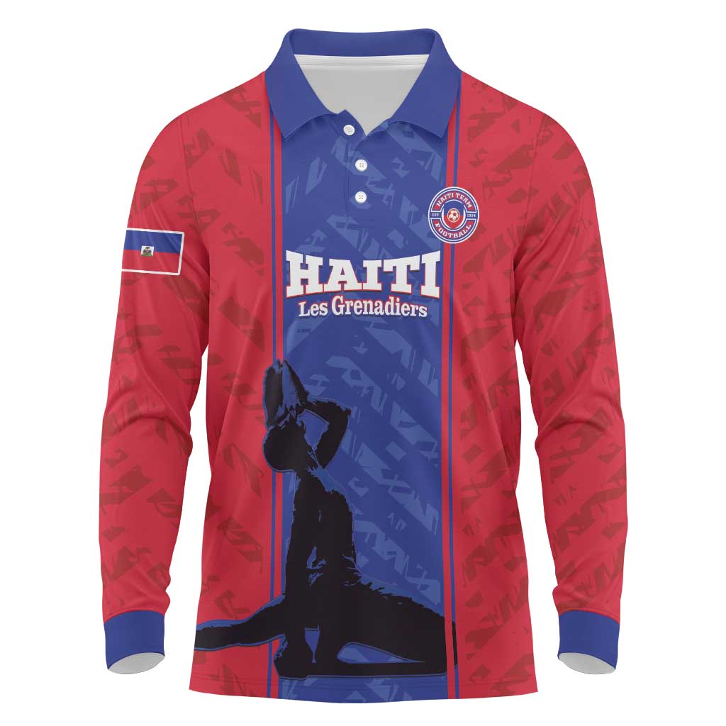 Custom Afro Haiti Football Long Sleeve Polo Shirt Nou fe - Pou Ayiti - Pou Drapo a - Pou peyi a - African Pride