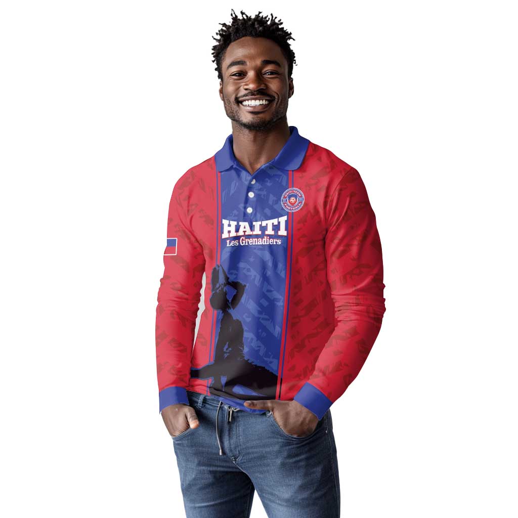 Custom Afro Haiti Football Long Sleeve Polo Shirt Nou fe - Pou Ayiti - Pou Drapo a - Pou peyi a - African Pride