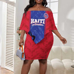 Custom Afro Haiti Football Off Shoulder Short Dress Nou fe - Pou Ayiti - Pou Drapo a - Pou peyi a - African Pride