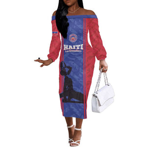 Custom Afro Haiti Football Off The Shoulder Long Sleeve Dress Nou fe - Pou Ayiti - Pou Drapo a - Pou peyi a - African Pride