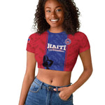 Custom Afro Haiti Football Raglan Cropped T shirt Nou fe - Pou Ayiti - Pou Drapo a - Pou peyi a - African Pride