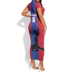 Custom Afro Haiti Football Short Sleeve Bodycon Dress Nou fe - Pou Ayiti - Pou Drapo a - Pou peyi a - African Pride