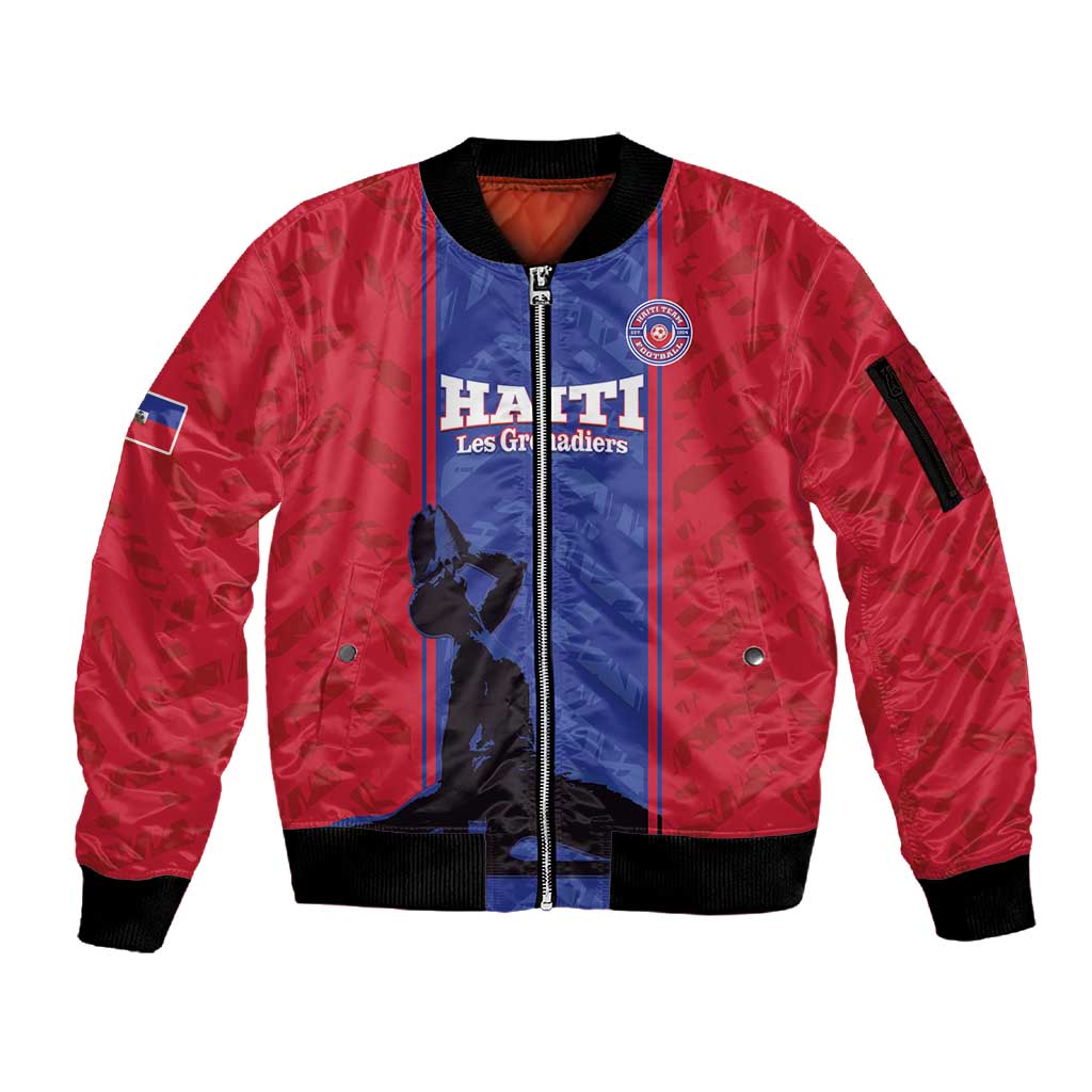 Custom Afro Haiti Football Sleeve Zip Bomber Jacket Nou fe - Pou Ayiti - Pou Drapo a - Pou peyi a - African Pride