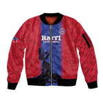 Custom Afro Haiti Football Sleeve Zip Bomber Jacket Nou fe - Pou Ayiti - Pou Drapo a - Pou peyi a - African Pride