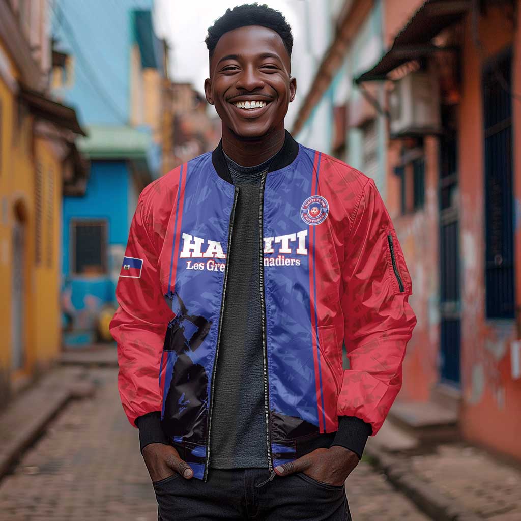 Custom Afro Haiti Football Sleeve Zip Bomber Jacket Nou fe - Pou Ayiti - Pou Drapo a - Pou peyi a - African Pride