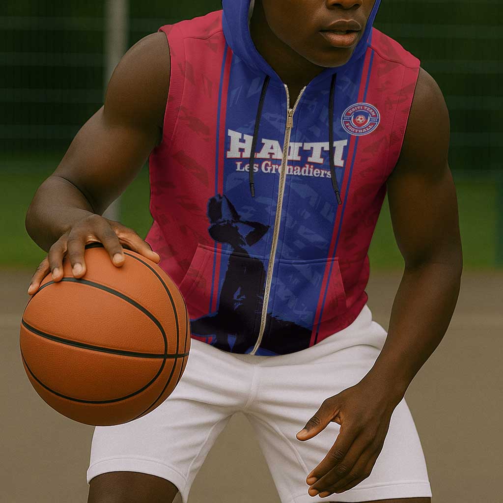 Custom Afro Haiti Football Sleeveless Zip Hoodie Nou fe - Pou Ayiti - Pou Drapo a - Pou peyi a - African Pride