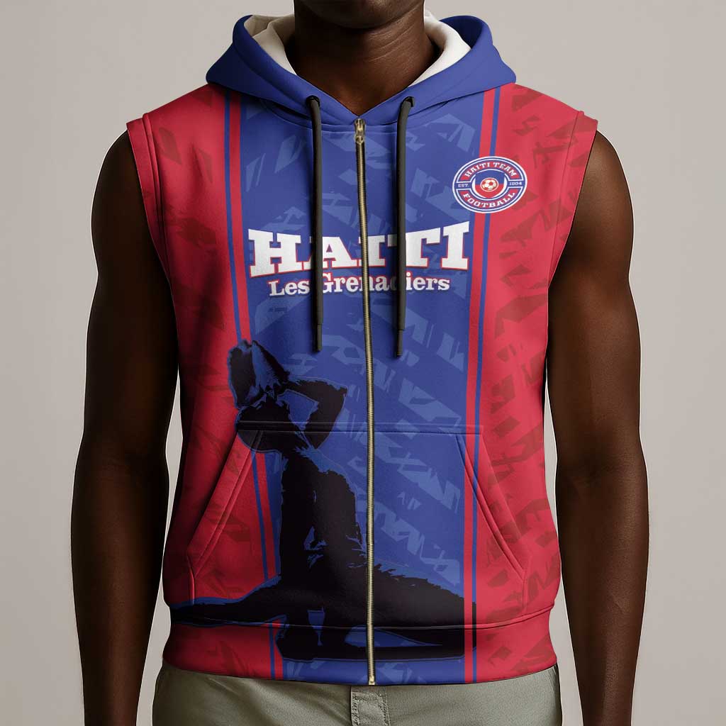 Custom Afro Haiti Football Sleeveless Zip Hoodie Nou fe - Pou Ayiti - Pou Drapo a - Pou peyi a - African Pride