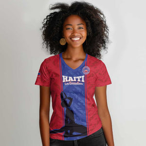 Custom Afro Haiti Football Women V-Neck T-Shirt Nou fe - Pou Ayiti - Pou Drapo a - Pou peyi a - African Pride