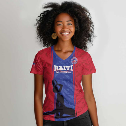 Custom Afro Haiti Football Women V-Neck T-Shirt Nou fe - Pou Ayiti - Pou Drapo a - Pou peyi a - African Pride