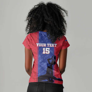 Custom Afro Haiti Football Women V-Neck T-Shirt Nou fe - Pou Ayiti - Pou Drapo a - Pou peyi a - African Pride