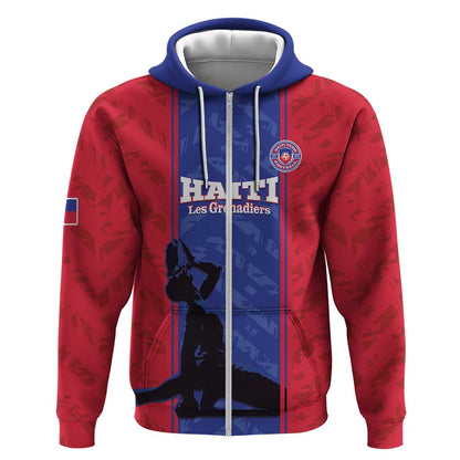 Custom Afro Haiti Football Zip Hoodie Nou fe - Pou Ayiti - Pou Drapo a - Pou peyi a - African Pride