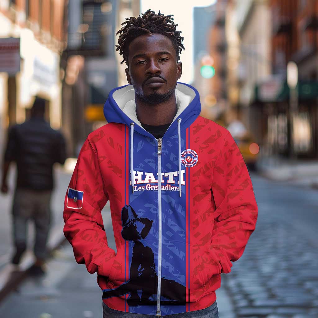 Custom Afro Haiti Football Zip Hoodie Nou fe - Pou Ayiti - Pou Drapo a - Pou peyi a - African Pride