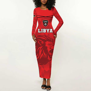 Afro Libya Football Custom Long Sleeve Bodycon Dress Barbary Lion - Sporty Style LT15