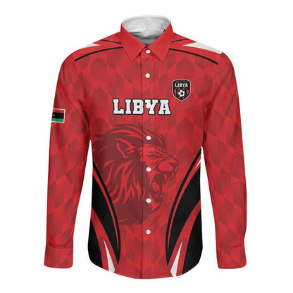 Afro Libya Football Custom Long Sleeve Button Shirt Barbary Lion - Sporty Style