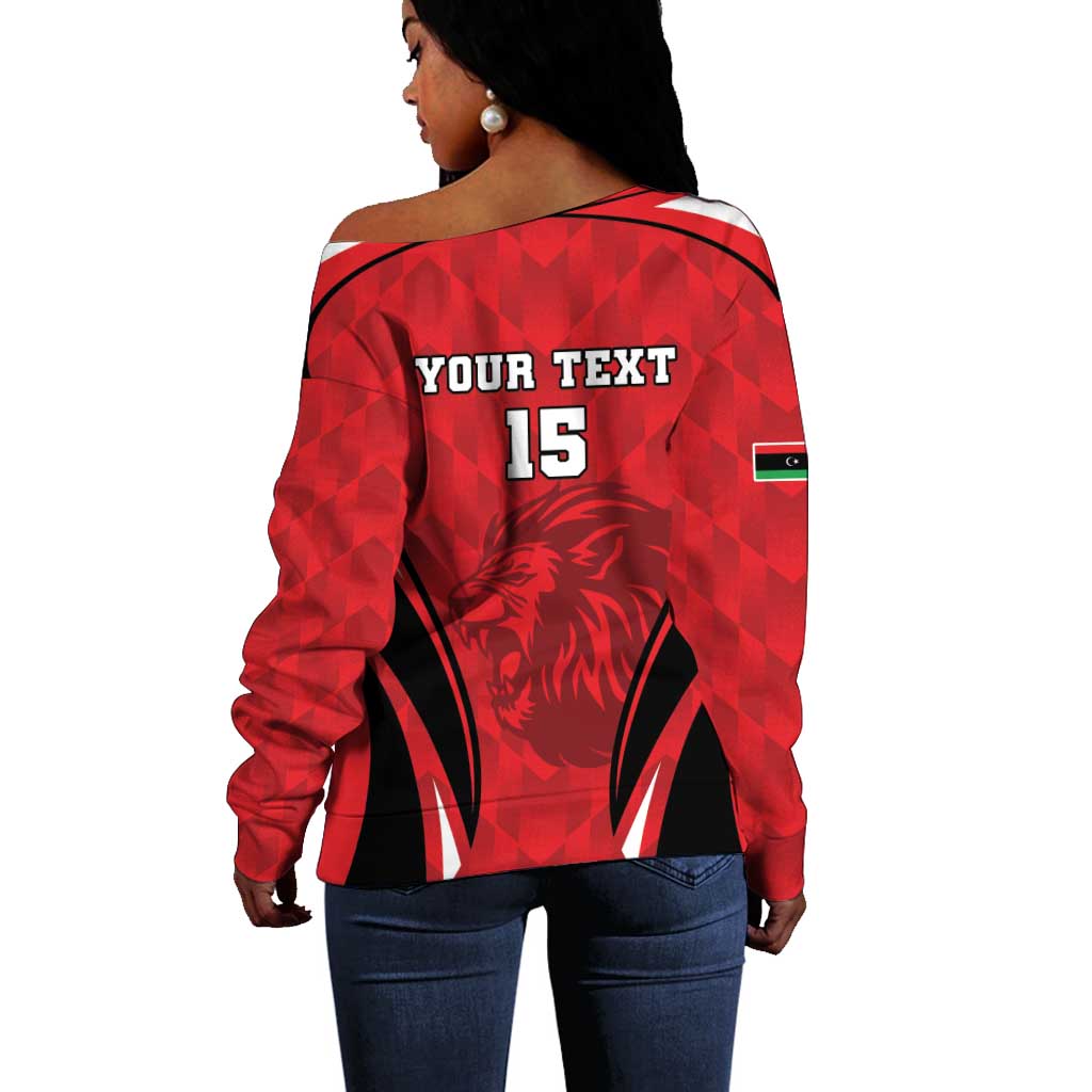 Afro Libya Football Custom Off Shoulder Sweater Barbary Lion - Sporty Style