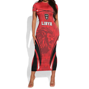 Afro Libya Football Custom Short Sleeve Bodycon Dress Barbary Lion - Sporty Style LT15