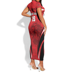 Afro Libya Football Custom Short Sleeve Bodycon Dress Barbary Lion - Sporty Style LT15