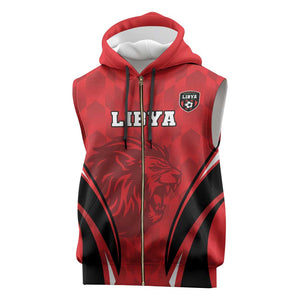 Afro Libya Football Custom Sleeveless Zip Hoodie Barbary Lion - Sporty Style - African Pride