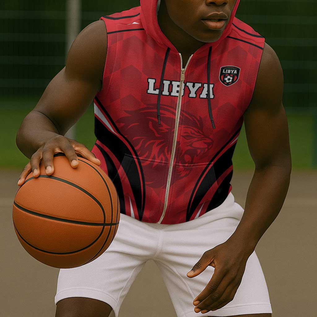 Afro Libya Football Custom Sleeveless Zip Hoodie Barbary Lion - Sporty Style - African Pride
