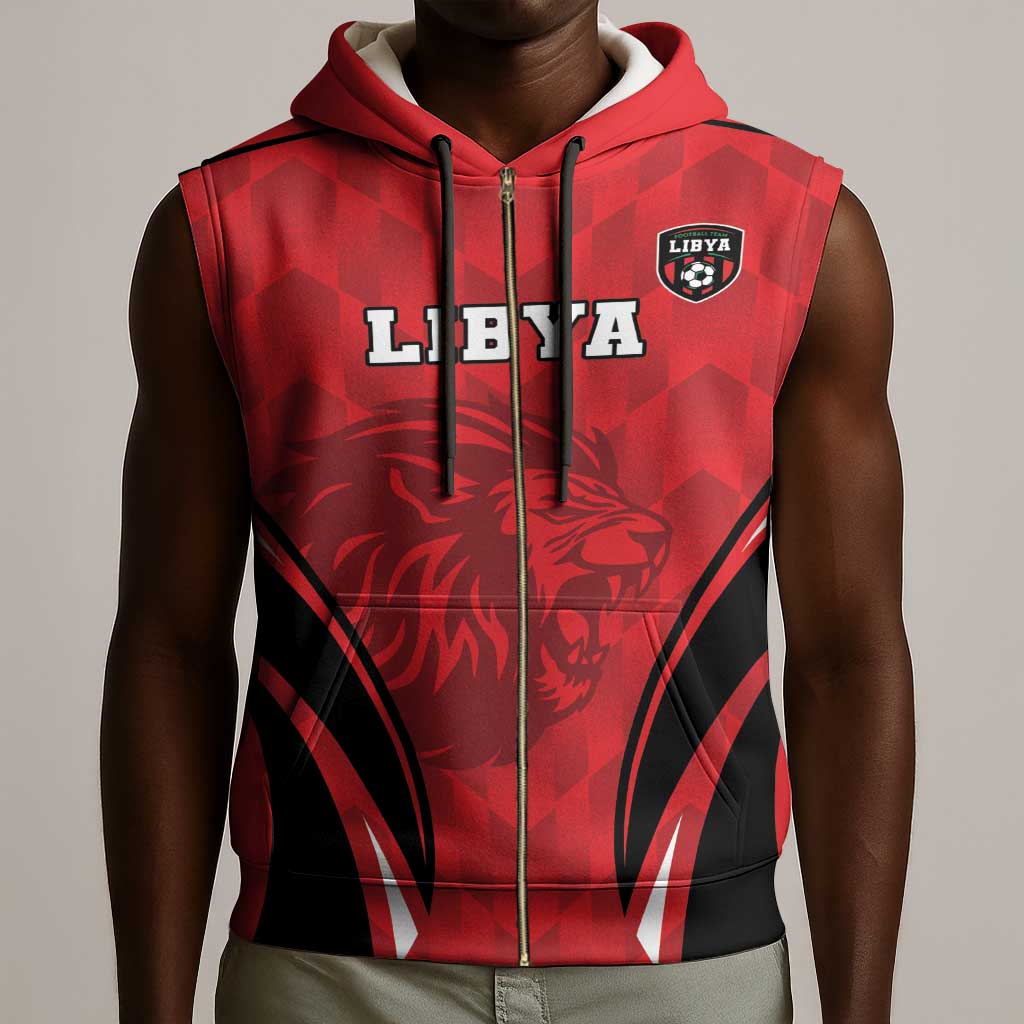 Afro Libya Football Custom Sleeveless Zip Hoodie Barbary Lion - Sporty Style - African Pride