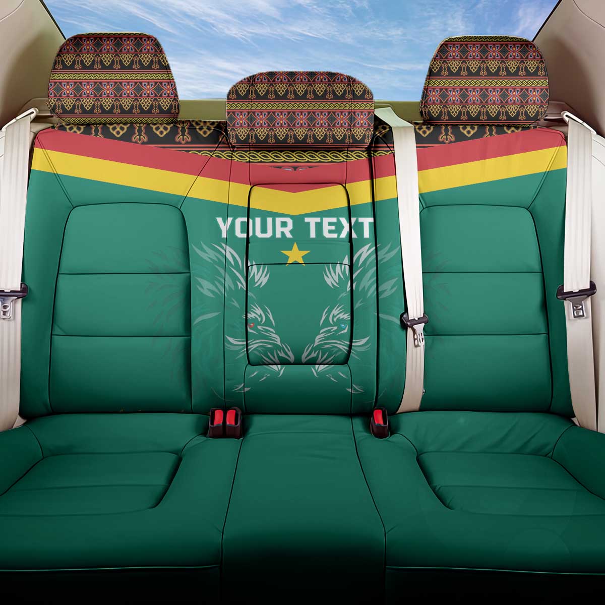 Custom Cameroun Football Back Car Seat Cover Allez Les Lions Indomptables