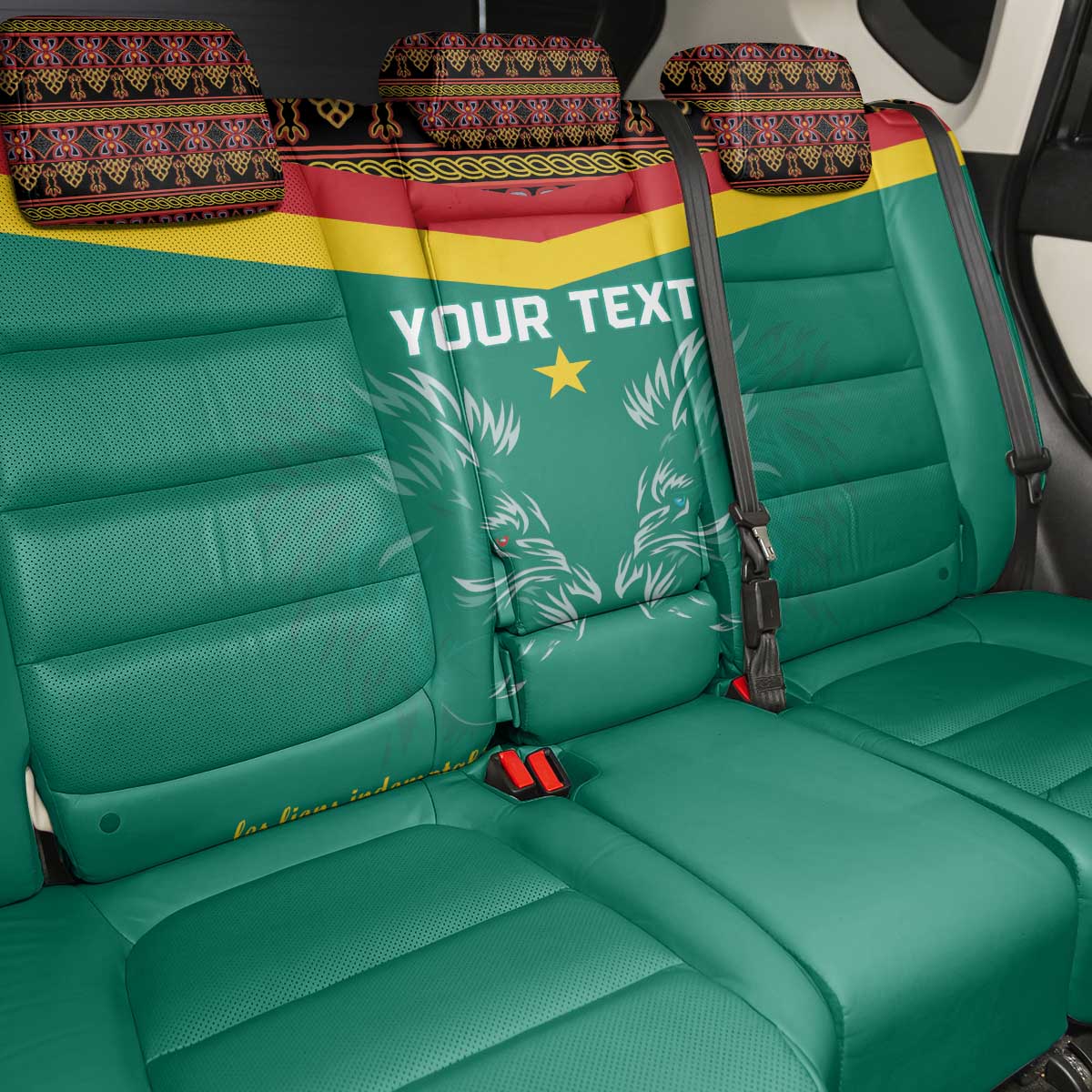 Custom Cameroun Football Back Car Seat Cover Allez Les Lions Indomptables