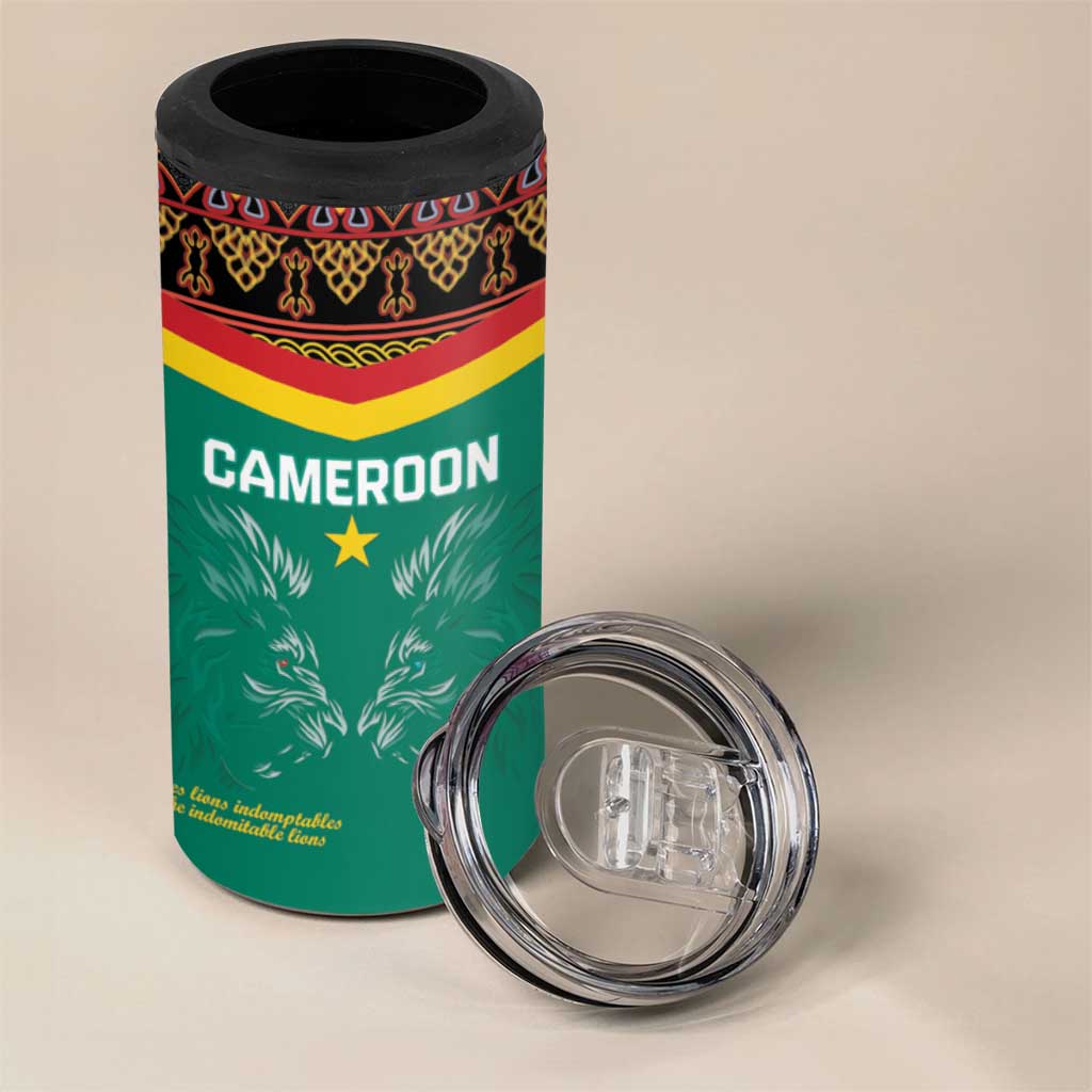 Custom Cameroun Football 4 in 1 Can Cooler Tumbler Allez Les Lions Indomptables