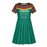 Custom Cameroun Football Kid Short Sleeve Dress Allez Les Lions Indomptables