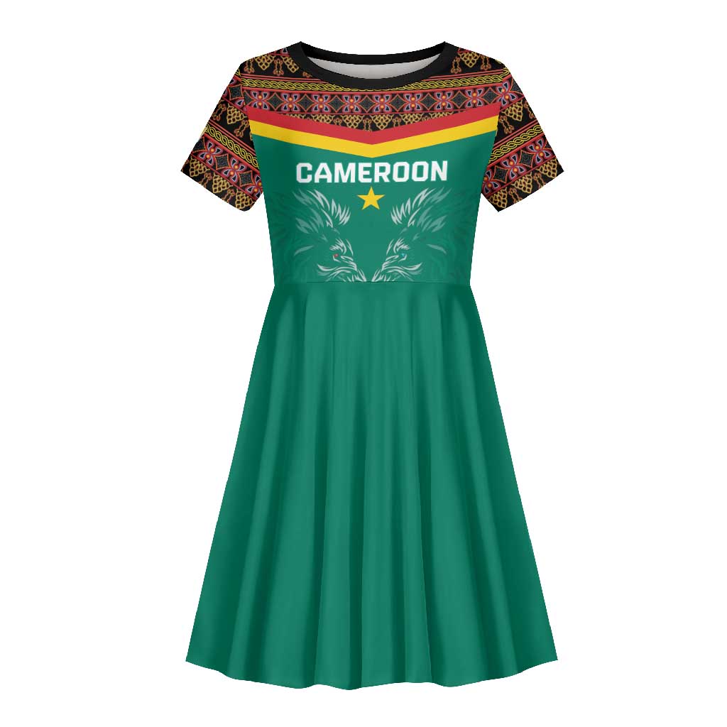 Custom Cameroun Football Kid Short Sleeve Dress Allez Les Lions Indomptables