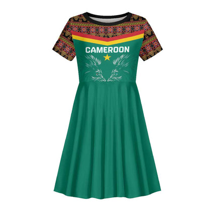 Custom Cameroun Football Kid Short Sleeve Dress Allez Les Lions Indomptables