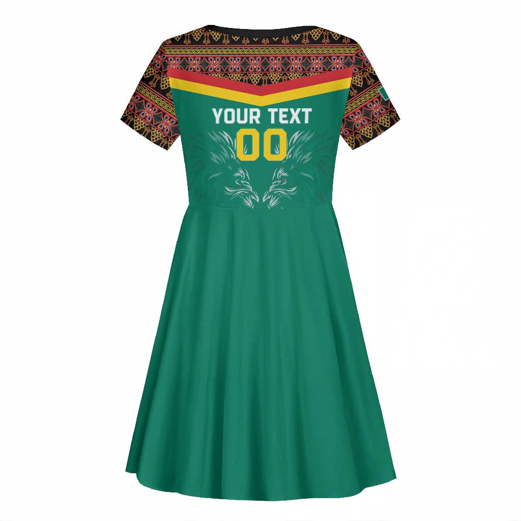 Custom Cameroun Football Kid Short Sleeve Dress Allez Les Lions Indomptables