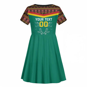 Custom Cameroun Football Kid Short Sleeve Dress Allez Les Lions Indomptables