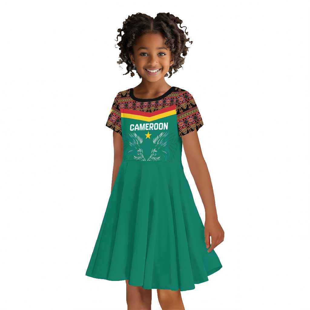 Custom Cameroun Football Kid Short Sleeve Dress Allez Les Lions Indomptables