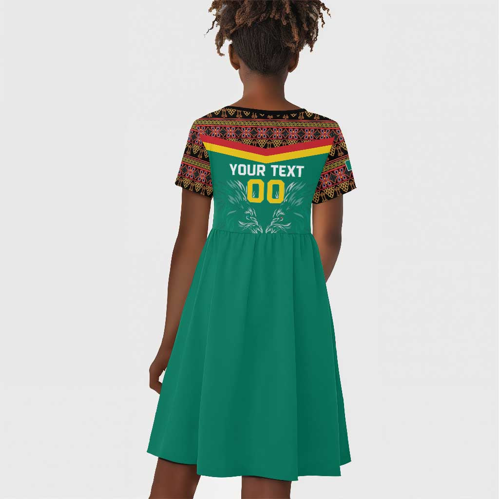Custom Cameroun Football Kid Short Sleeve Dress Allez Les Lions Indomptables