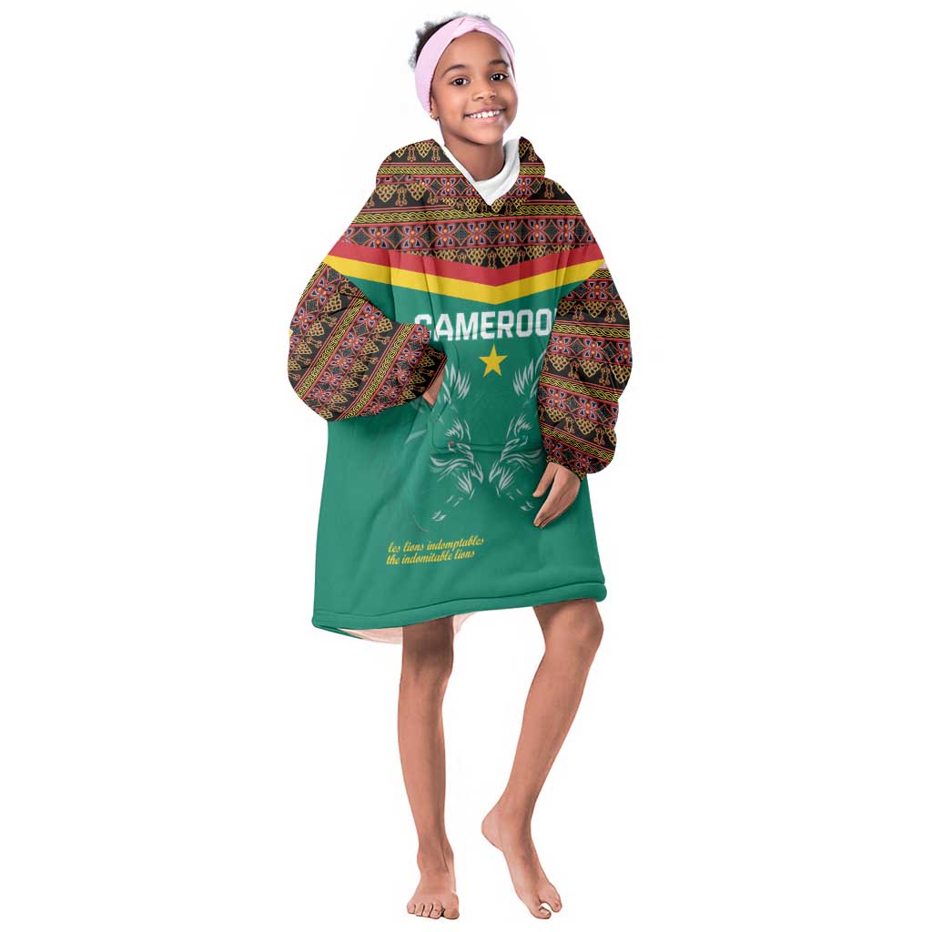 Custom Cameroun Football Kid Wearable Blanket Hoodie Allez Les Lions Indomptables