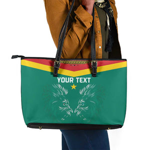 Custom Cameroun Football Leather Tote Bag Allez Les Lions Indomptables