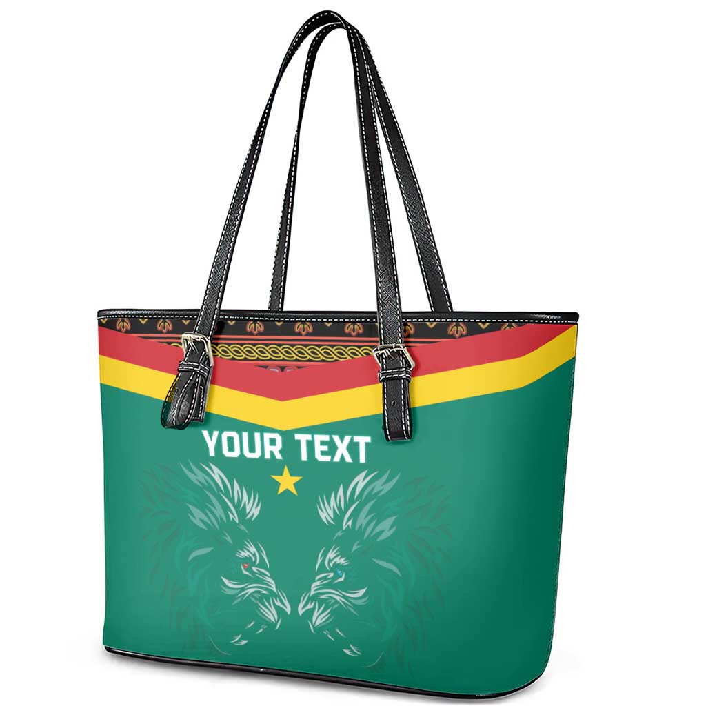 Custom Cameroun Football Leather Tote Bag Allez Les Lions Indomptables