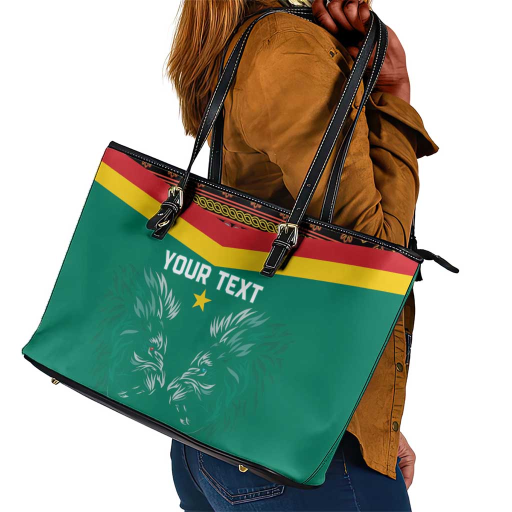 Custom Cameroun Football Leather Tote Bag Allez Les Lions Indomptables