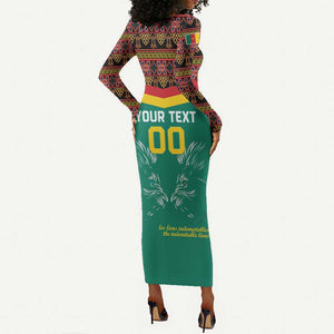 Custom Cameroun Football Long Sleeve Bodycon Dress Allez Les Lions Indomptables LT15