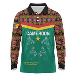Custom Cameroun Football Long Sleeve Polo Shirt Allez Les Lions Indomptables