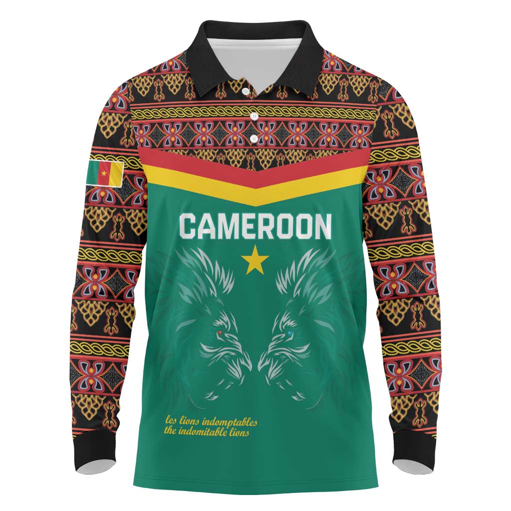 Custom Cameroun Football Long Sleeve Polo Shirt Allez Les Lions Indomptables