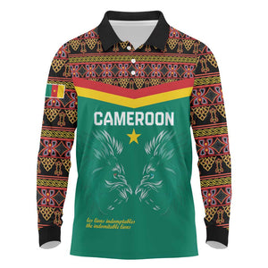 Custom Cameroun Football Long Sleeve Polo Shirt Allez Les Lions Indomptables