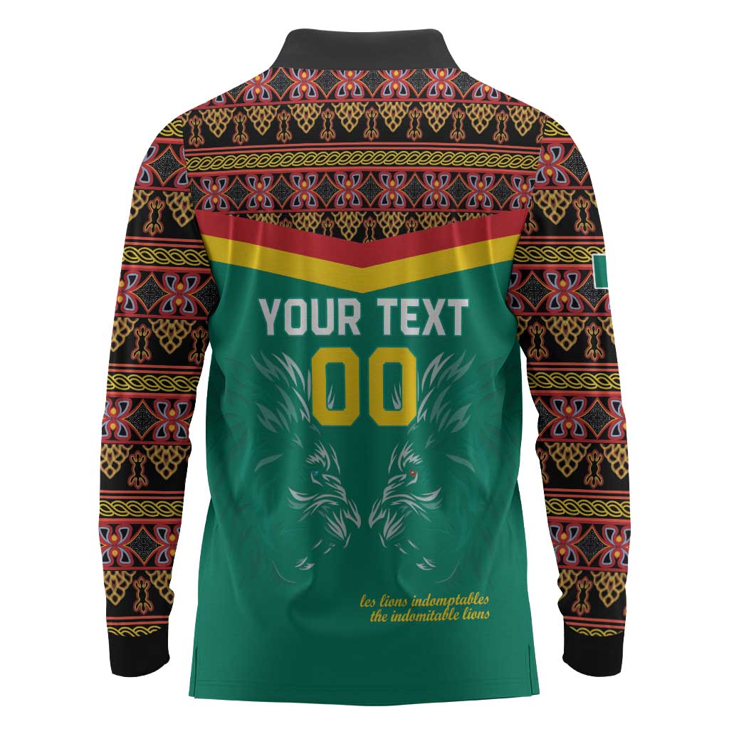 Custom Cameroun Football Long Sleeve Polo Shirt Allez Les Lions Indomptables