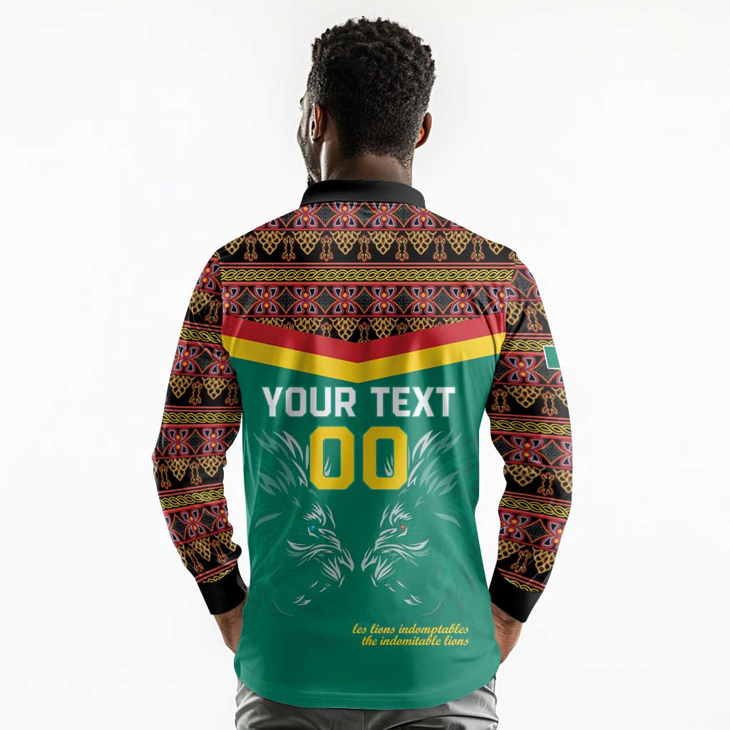 Custom Cameroun Football Long Sleeve Polo Shirt Allez Les Lions Indomptables