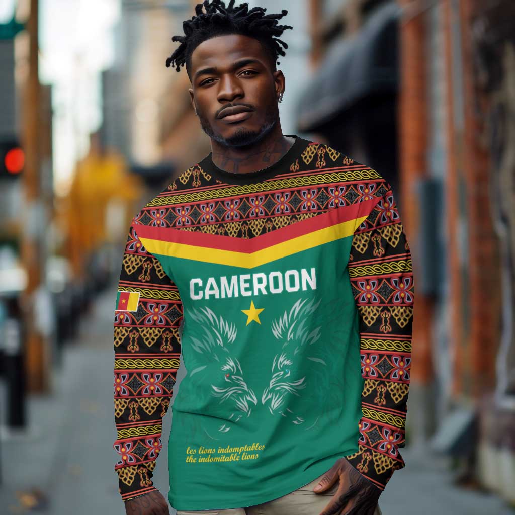 Custom Cameroun Football Long Sleeve Shirt Allez Les Lions Indomptables
