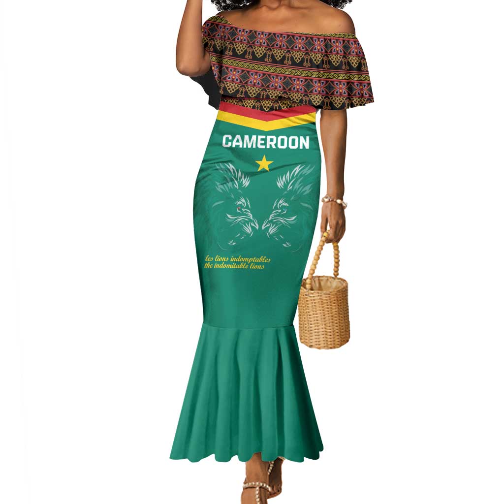 Custom Cameroun Football Mermaid Dress Allez Les Lions Indomptables