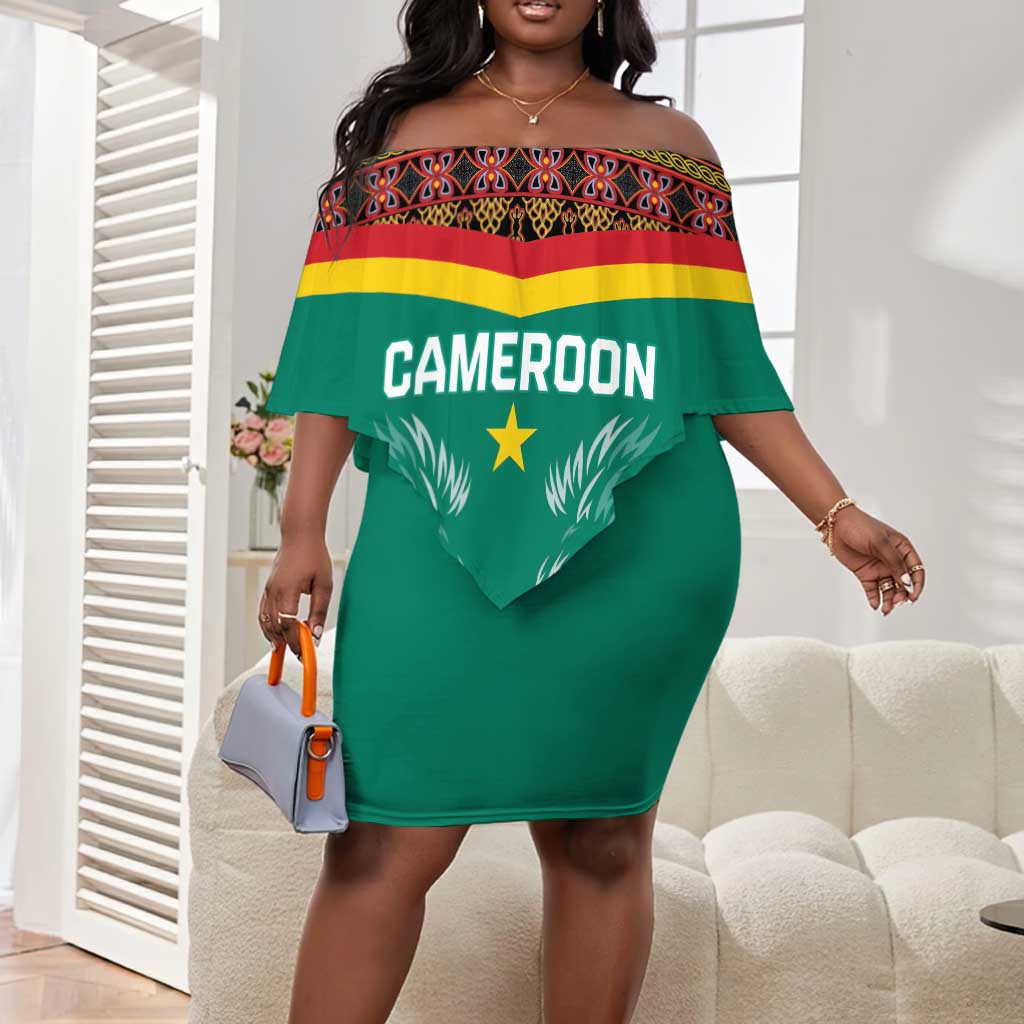 Custom Cameroun Football Off Shoulder Short Dress Allez Les Lions Indomptables