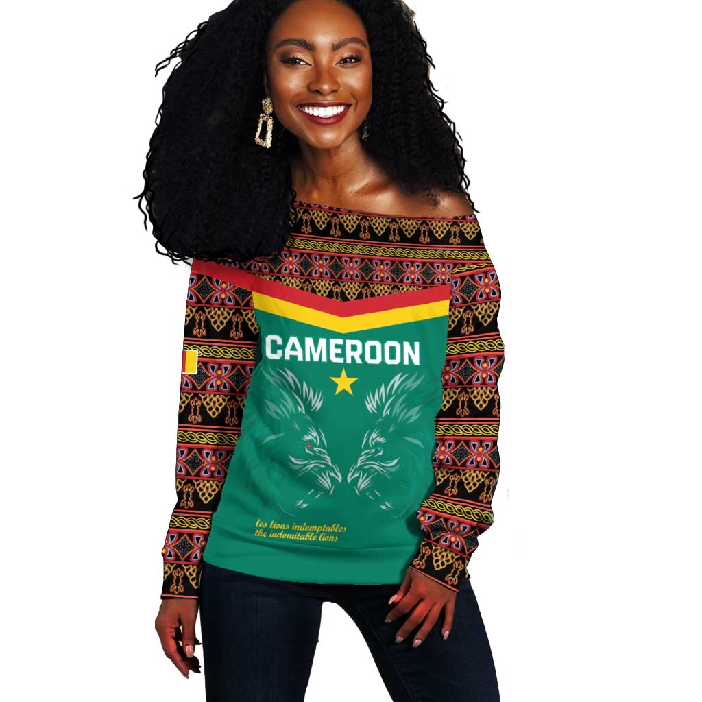 Custom Cameroun Football Off Shoulder Sweater Allez Les Lions Indomptables