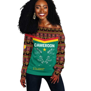 Custom Cameroun Football Off Shoulder Sweater Allez Les Lions Indomptables